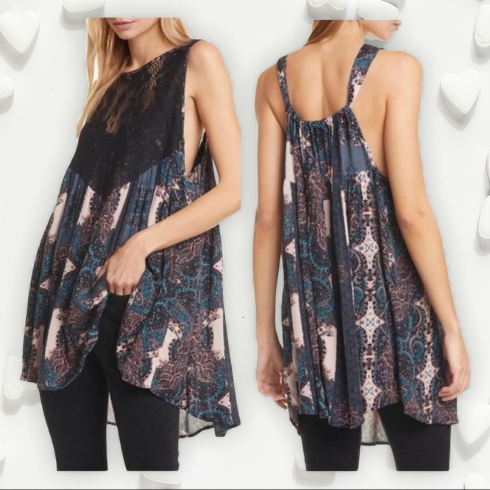 Free People Black Combo Count Me in Trapeze Top